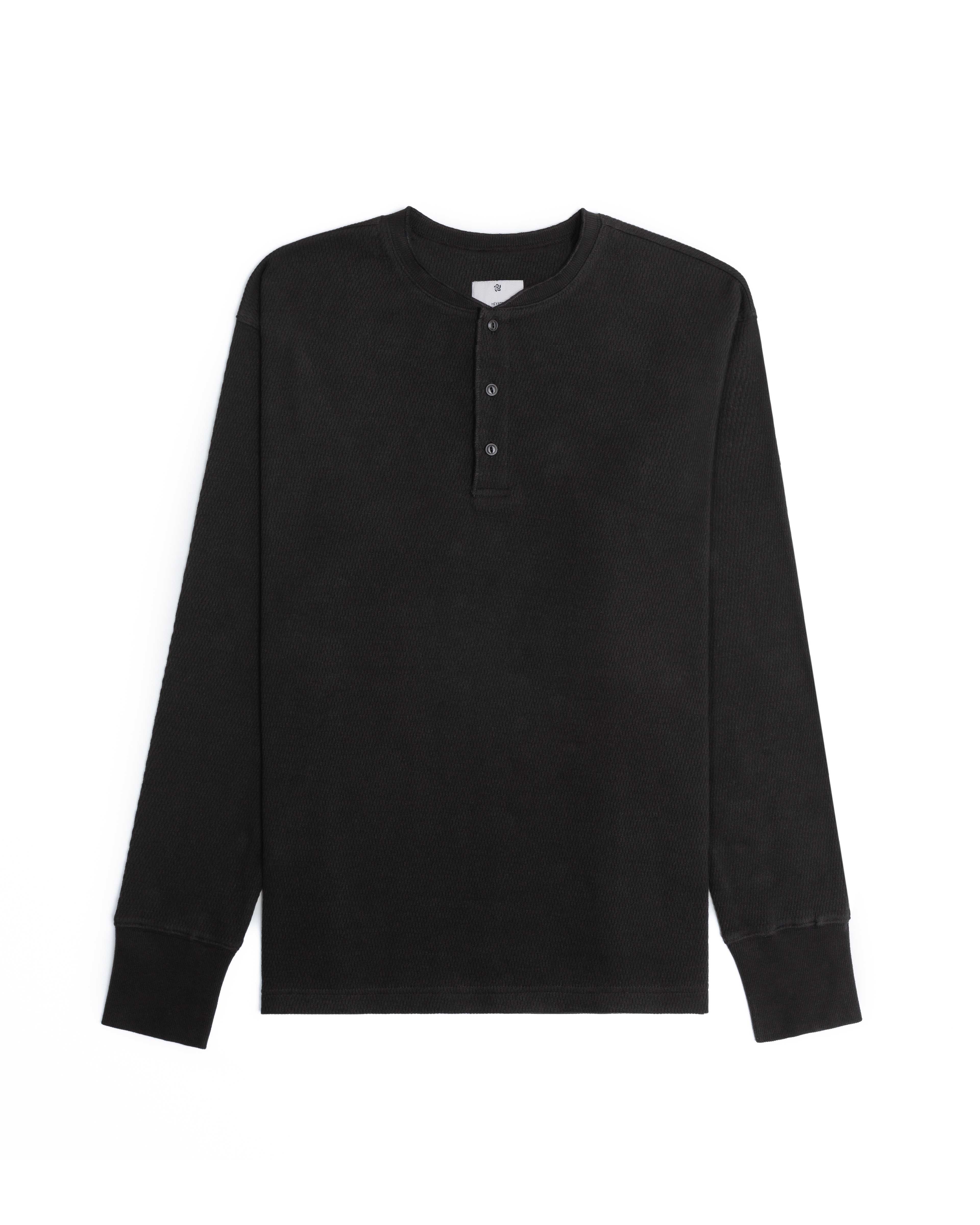 3 Button Thermal Knit Henley Shirt / black